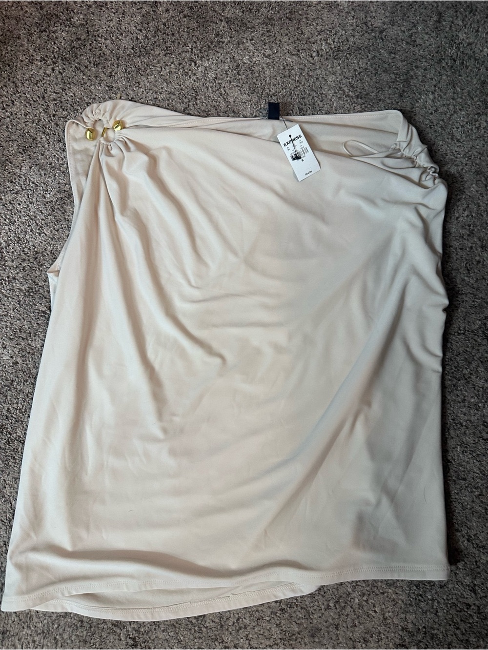 Express One-Shoulder Cream Women’s Top with Gold Ring Detail